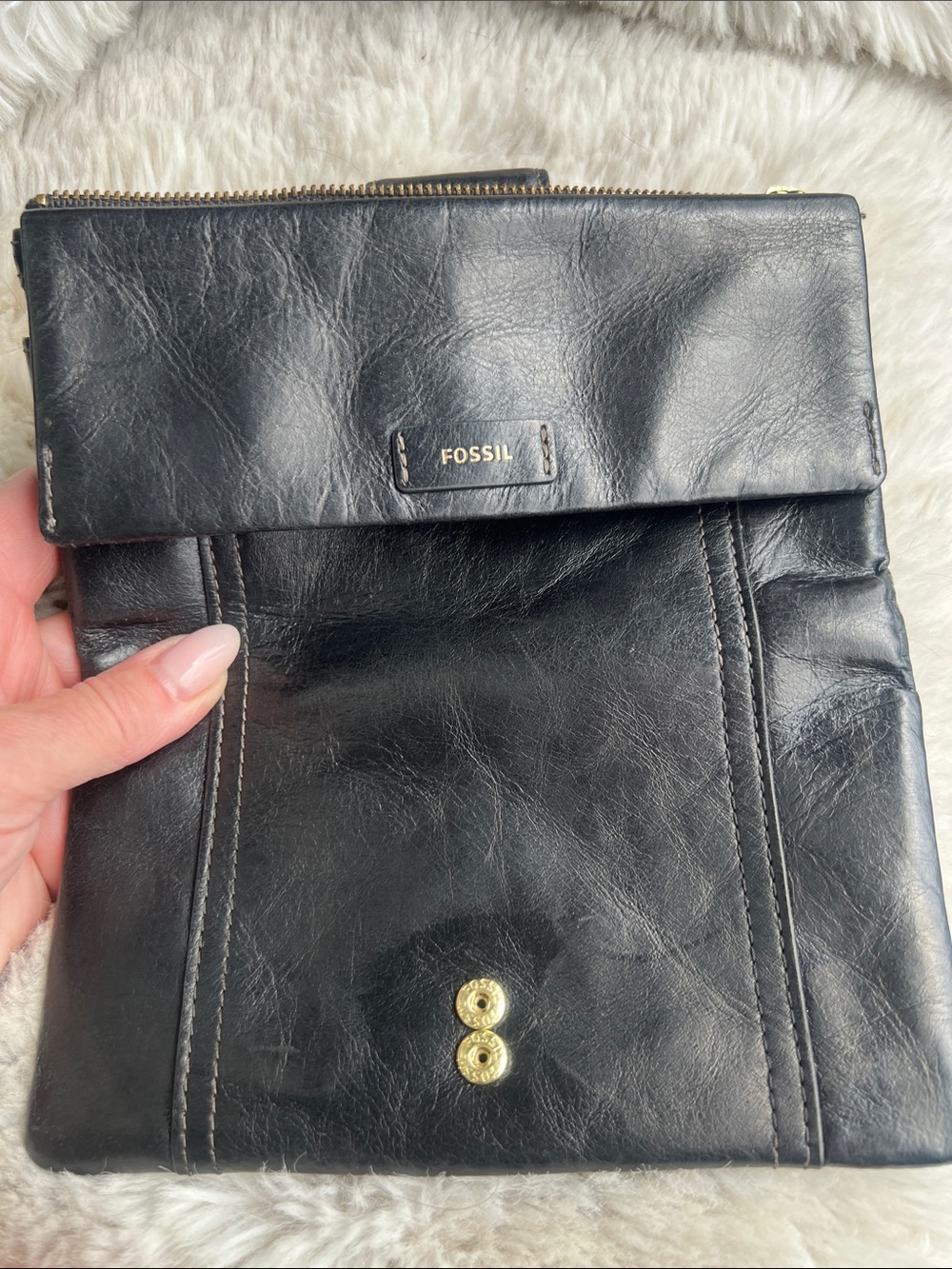 Fossil Black Leather Fold Wallet with Gold Trim - Picture 7 of 10